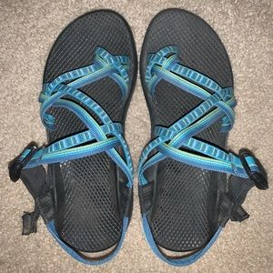 Double Strap Striped ZX2 Chacos in “River”